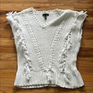 LAUREN RALPH LAUREN white fringe sleeveless sweater size small